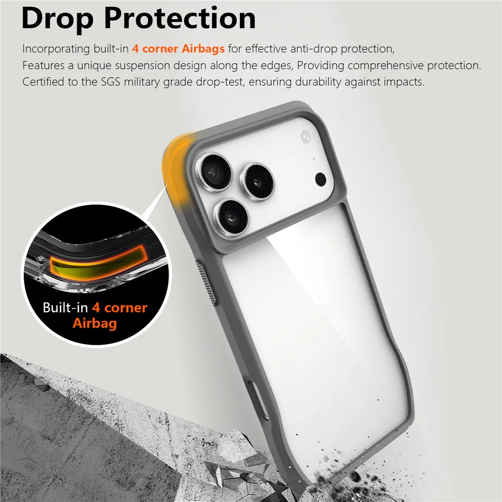 For iPhone 17 Pro Max Case Anti-Scratch TPU + PC Hybrid Phone Cover - Grey - Image 5