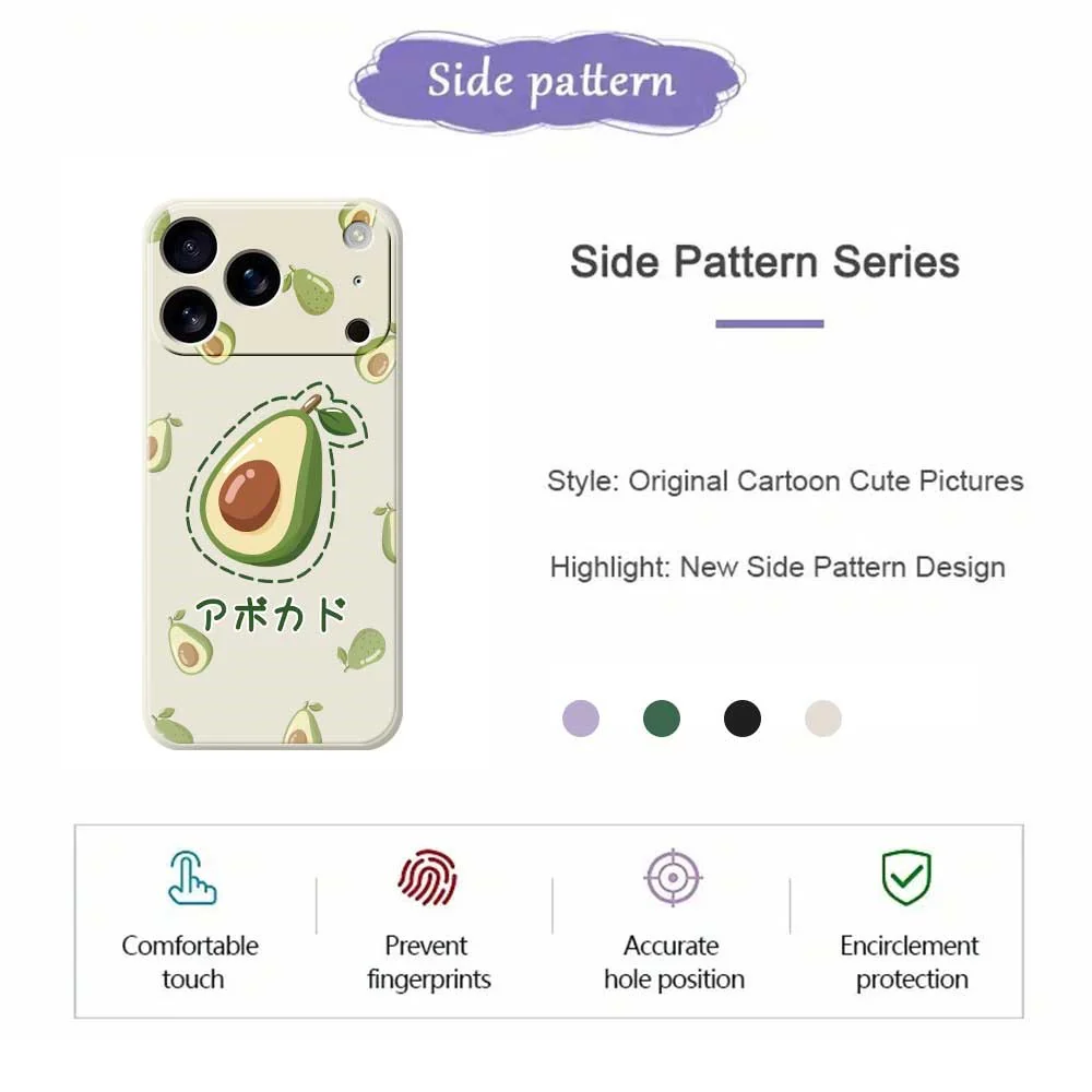 For iPhone 17 Pro Max Case Avocados Pattern Printing Straight Edge TPU Phone Back Cover - Purple - Image 2
