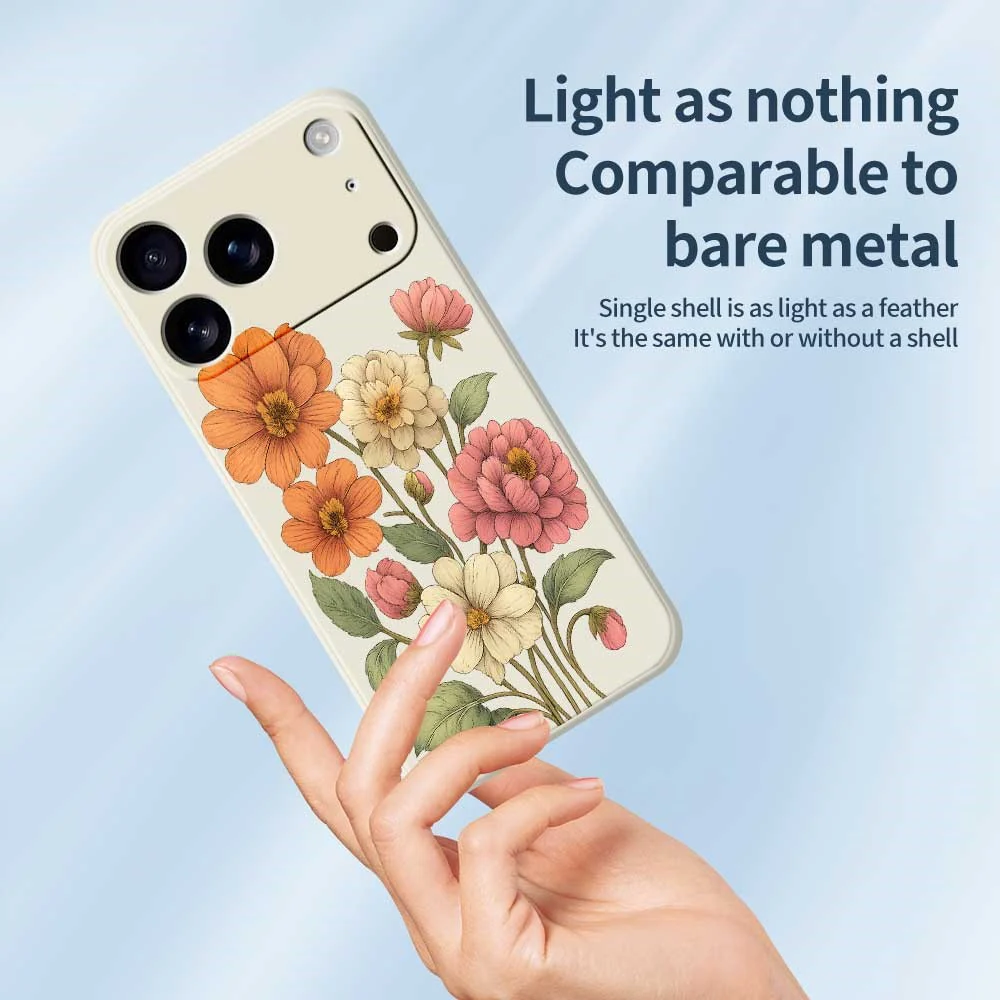 For iPhone 17 Pro Max Case Beautiful Flowers Pattern Printing Straight Edge TPU Phone Back Cover - Beige - Image 4