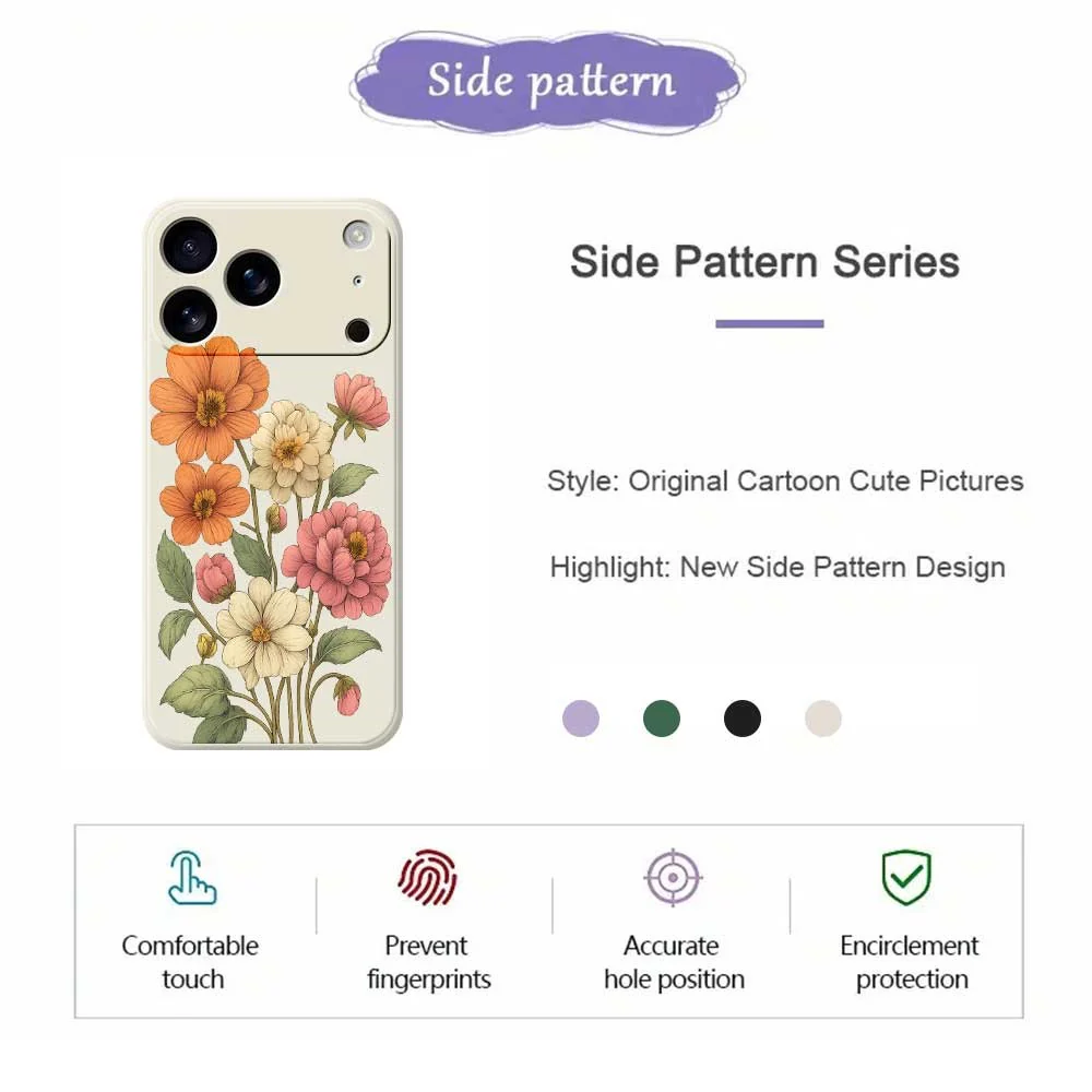 For iPhone 17 Pro Max Case Beautiful Flowers Pattern Printing Straight Edge TPU Phone Back Cover - Purple - Image 2
