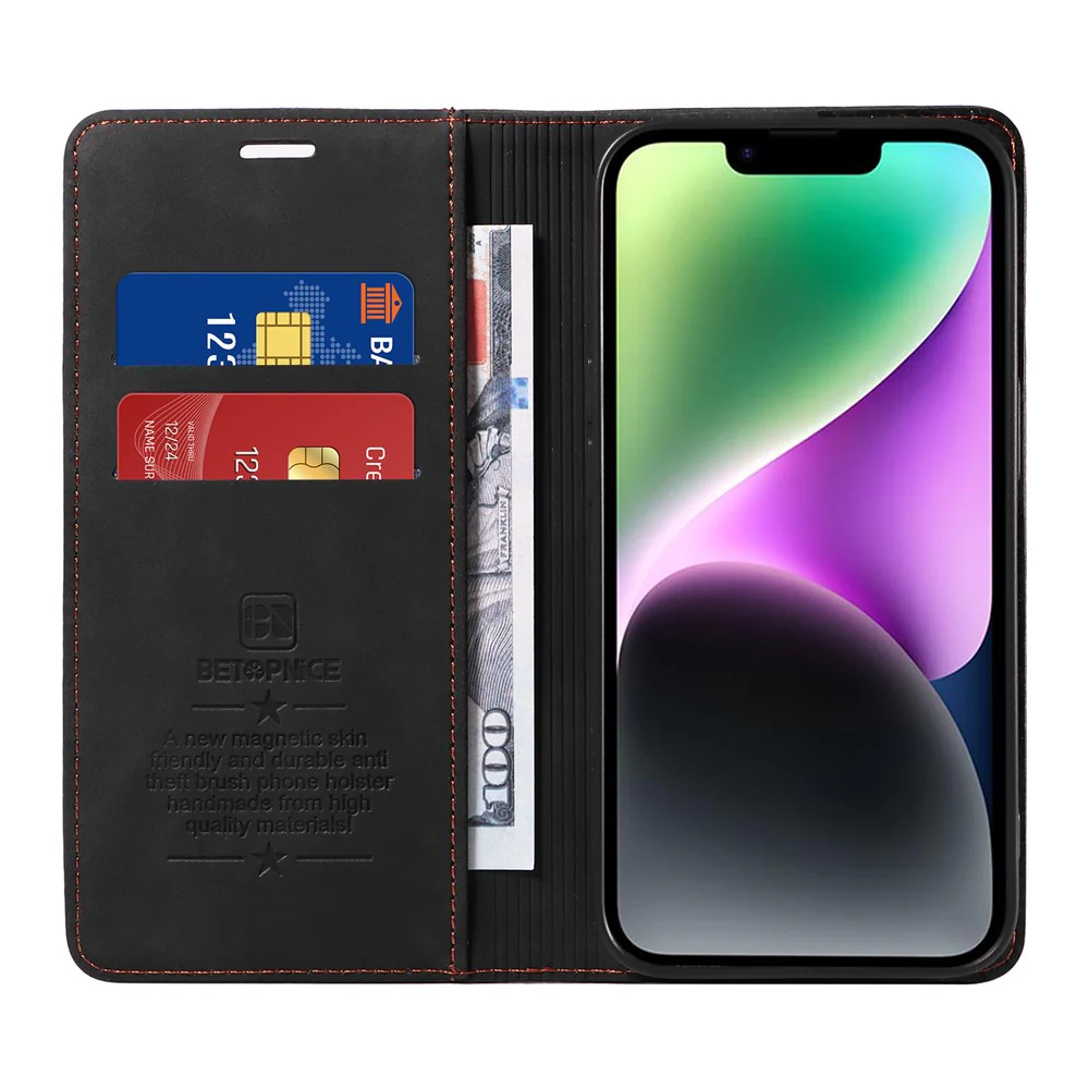 For iPhone 17 Pro Max Case BETOPNICE Magnetic Closure RFID Blocking Wallet Stand Leather Phone Cover - Black - Image 5