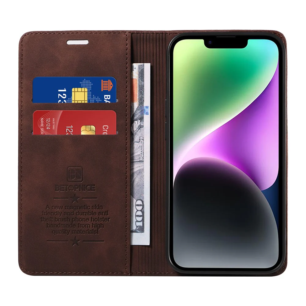 For iPhone 17 Pro Max Case BETOPNICE Magnetic Closure RFID Blocking Wallet Stand Leather Phone Cover - Brown - Image 5