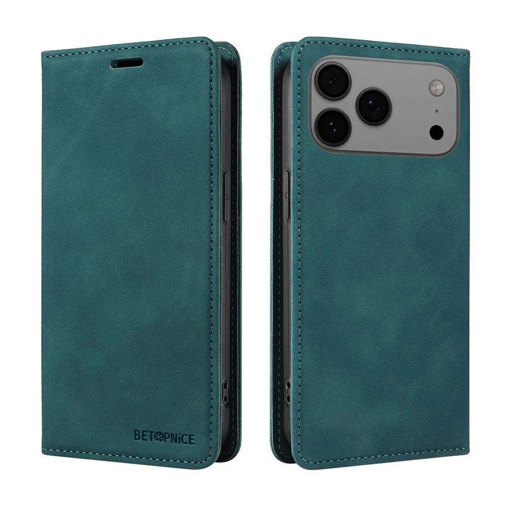 For iPhone 17 Pro Max Case BETOPNICE Magnetic Closure RFID Blocking Wallet Stand Leather Phone Cover - Green - Image 2