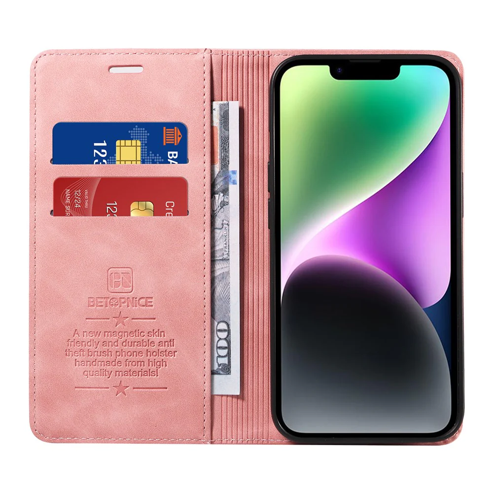 For iPhone 17 Pro Max Case BETOPNICE Magnetic Closure RFID Blocking Wallet Stand Leather Phone Cover - Pink - Image 5