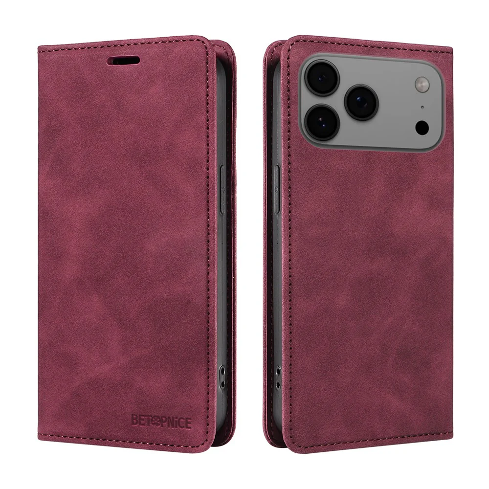 For iPhone 17 Pro Max Case BETOPNICE Magnetic Closure RFID Blocking Wallet Stand Leather Phone Cover - Red - Image 2