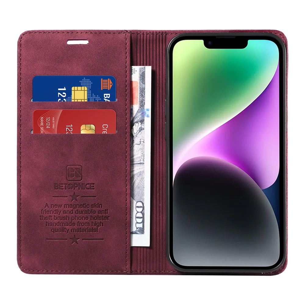 For iPhone 17 Pro Max Case BETOPNICE Magnetic Closure RFID Blocking Wallet Stand Leather Phone Cover - Red - Image 5