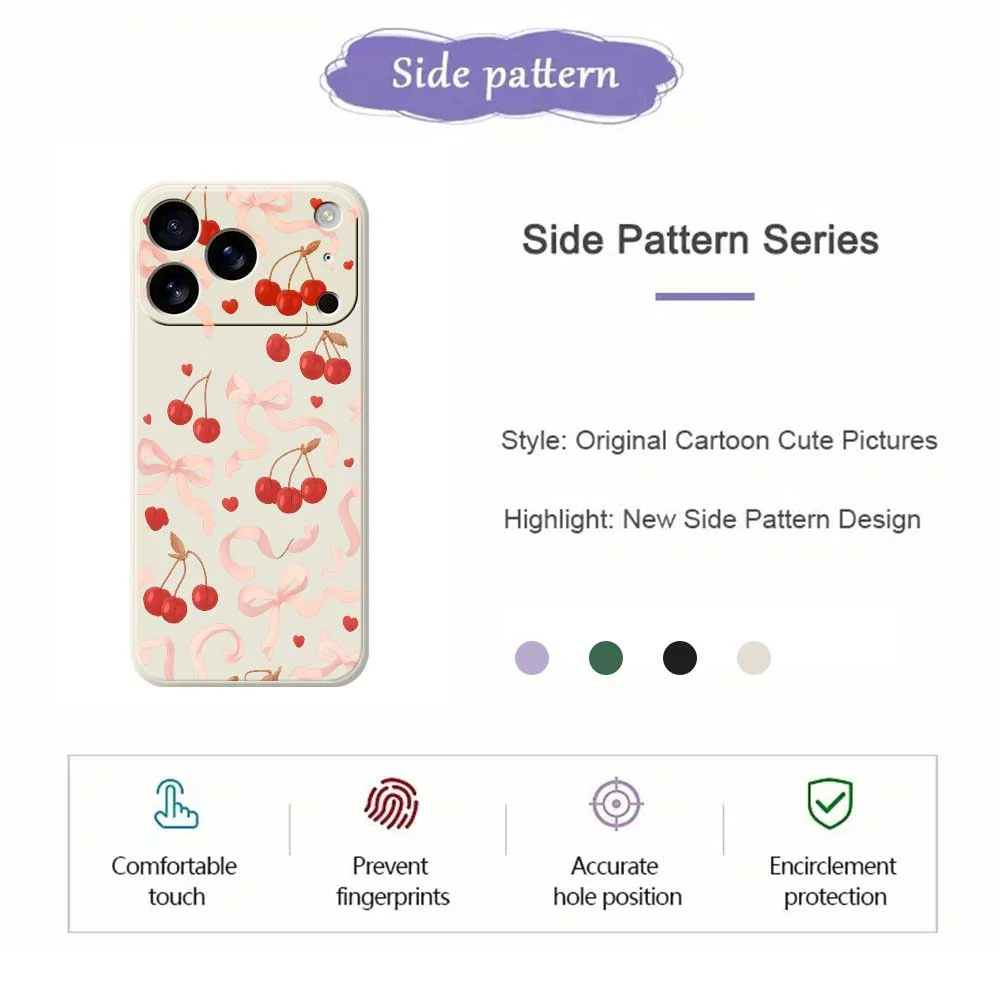 For iPhone 17 Pro Max Case Big Bow Cherry Pattern Printing Straight Edge TPU Phone Back Cover - Purple - Image 2