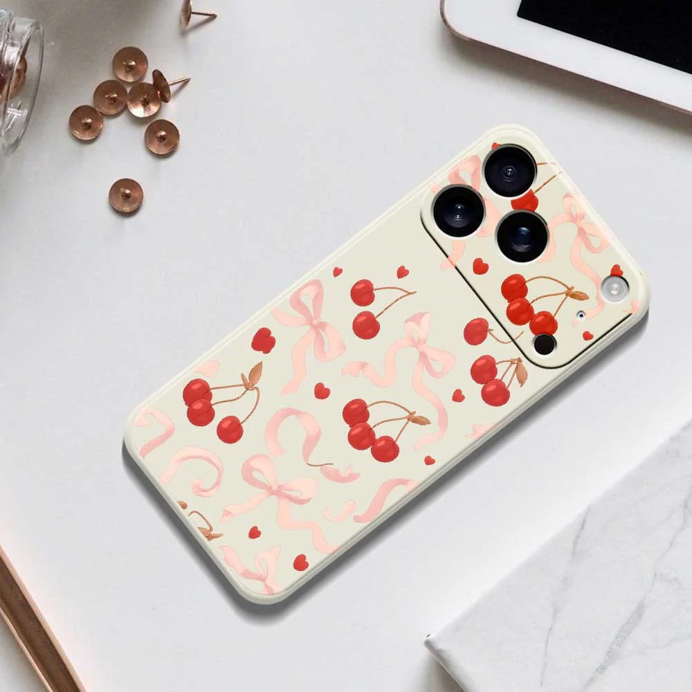 For iPhone 17 Pro Max Case Big Bow Cherry Pattern Printing Straight Edge TPU Phone Back Cover - Purple - Image 8