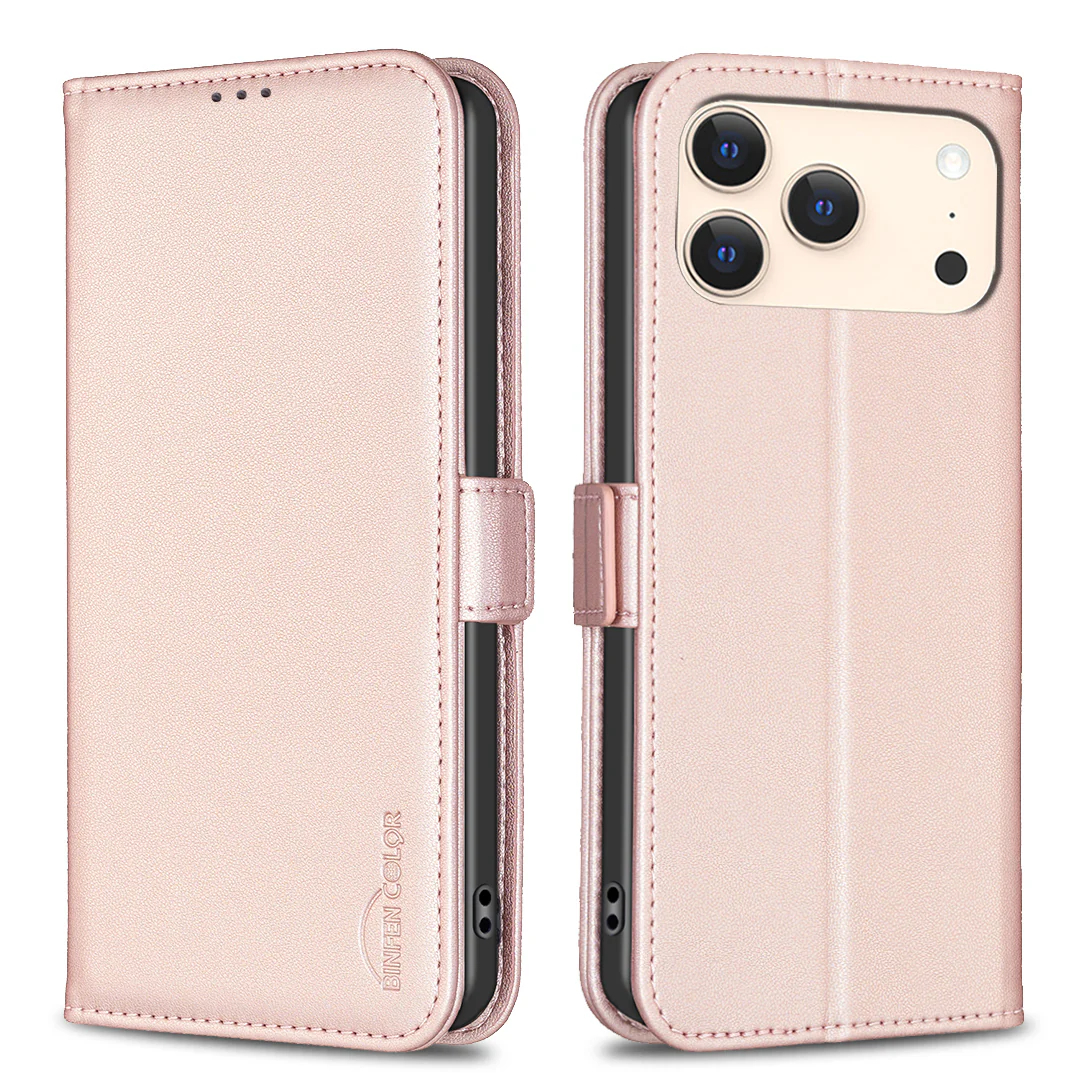 For iPhone 17 Pro Max Case BINFEN COLOR BF31 PU Leather Flip Folio Phone Wallet Cover - Pink