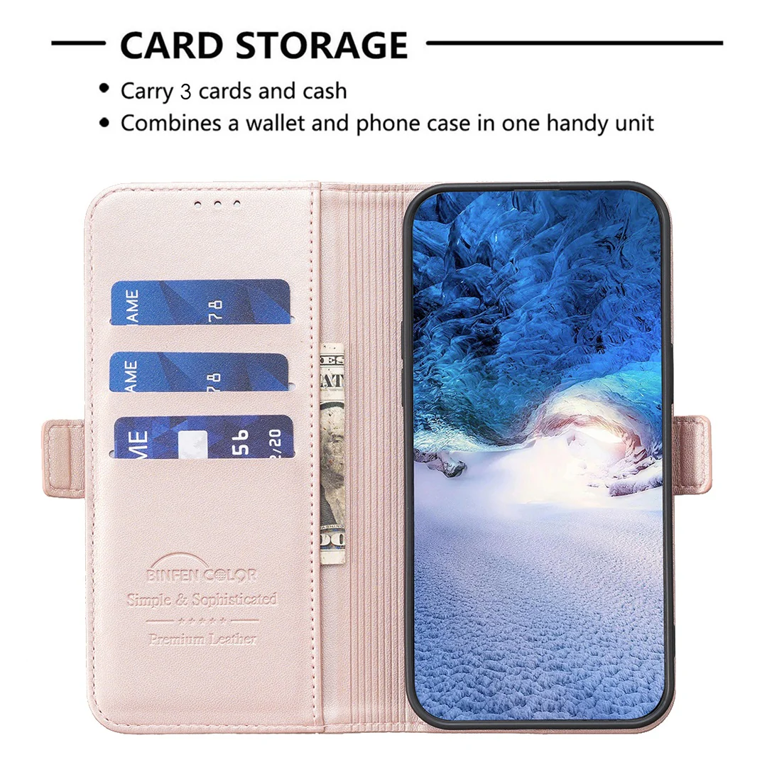 For iPhone 17 Pro Max Case BINFEN COLOR BF31 PU Leather Flip Folio Phone Wallet Cover - Pink - Image 5