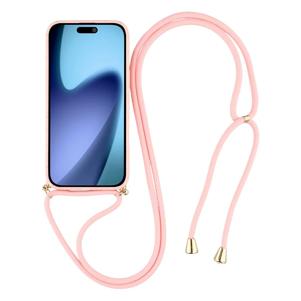 For iPhone 17 Pro Max Case Biodegradable Wheat Straw + TPU Eco-Friendly Phone Cover with Lanyard - Pink - Image 2