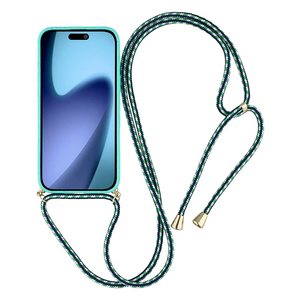 For iPhone 17 Pro Max Case Biodegradable Wheat Straw + TPU Eco-Friendly Phone Cover with Lanyard - Sky Blue - Image 2