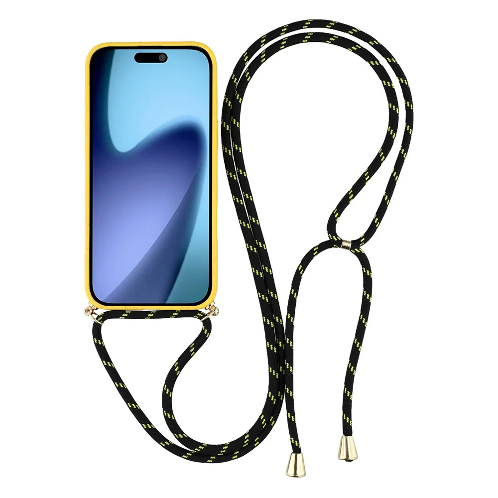 For iPhone 17 Pro Max Case Biodegradable Wheat Straw + TPU Eco-Friendly Phone Cover with Lanyard - Yellow - Image 2
