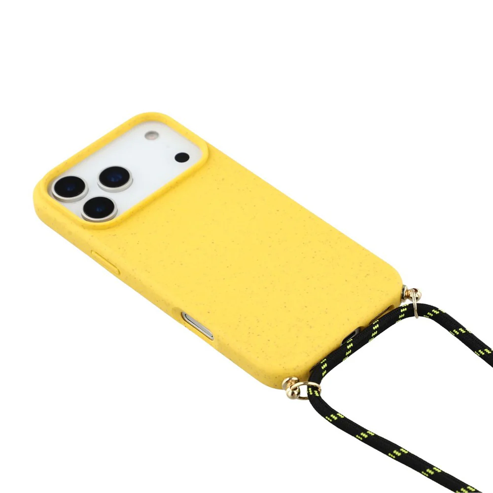 For iPhone 17 Pro Max Case Biodegradable Wheat Straw + TPU Eco-Friendly Phone Cover with Lanyard - Yellow - Image 4