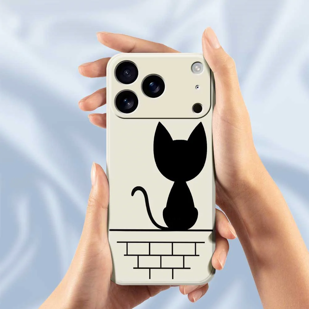 For iPhone 17 Pro Max Case Black Cat on the Wall Pattern Printing Straight Edge TPU Phone Back Cover - Black - Image 6