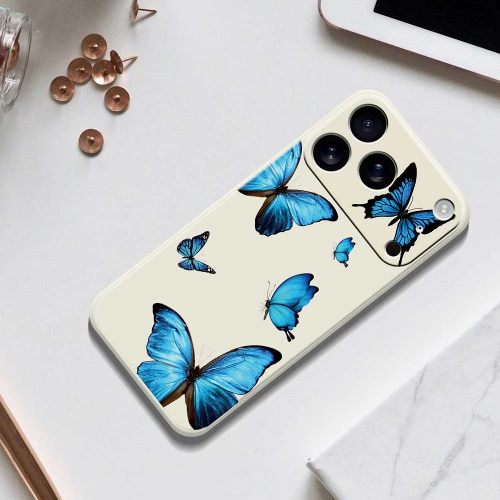 For iPhone 17 Pro Max Case Blue Butterflies Pattern Printing Straight Edge TPU Phone Back Cover - Green - Image 8