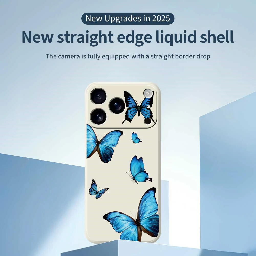 For iPhone 17 Pro Max Case Blue Butterflies Pattern Printing Straight Edge TPU Phone Back Cover - Purple - Image 3
