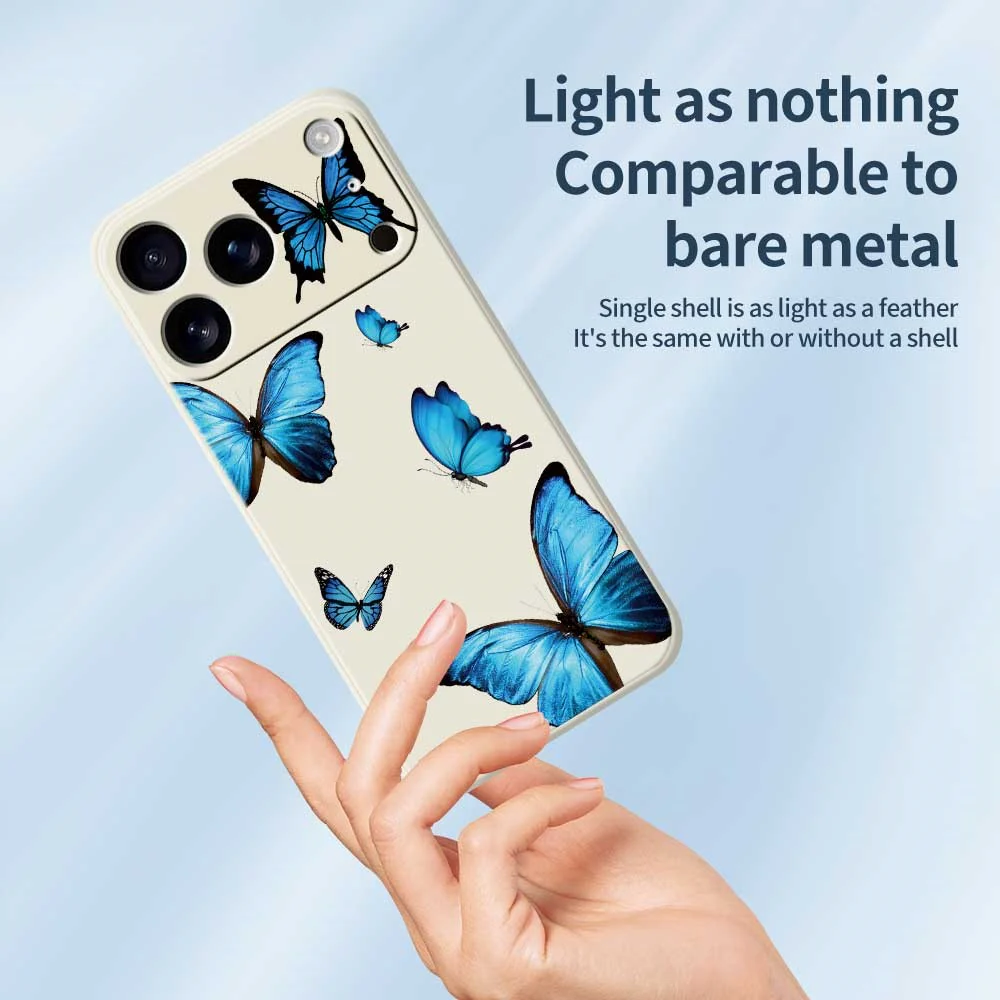 For iPhone 17 Pro Max Case Blue Butterflies Pattern Printing Straight Edge TPU Phone Back Cover - Purple - Image 4