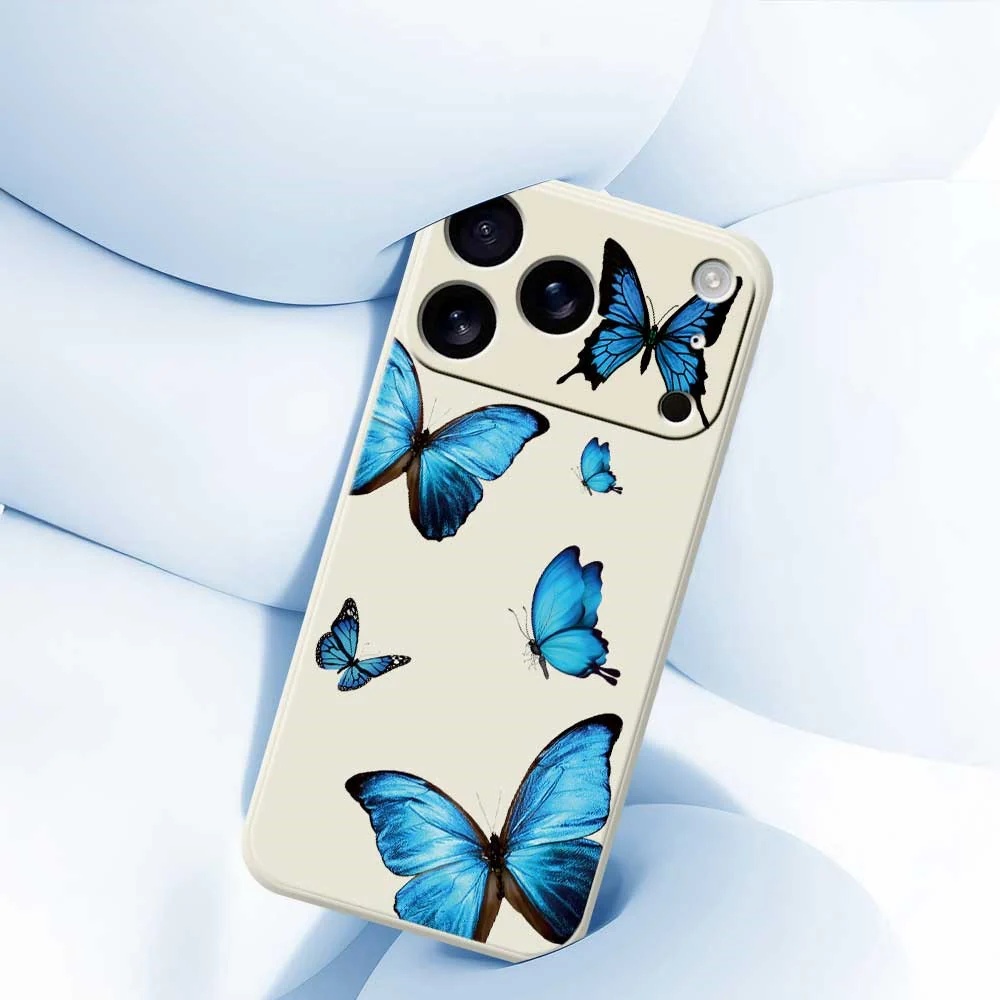 For iPhone 17 Pro Max Case Blue Butterflies Pattern Printing Straight Edge TPU Phone Back Cover - Purple - Image 5