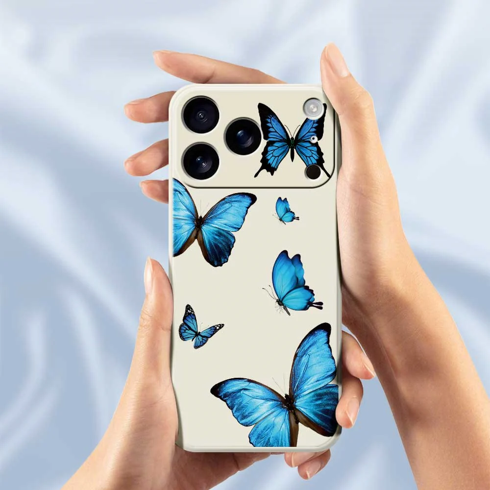 For iPhone 17 Pro Max Case Blue Butterflies Pattern Printing Straight Edge TPU Phone Back Cover - Purple - Image 6