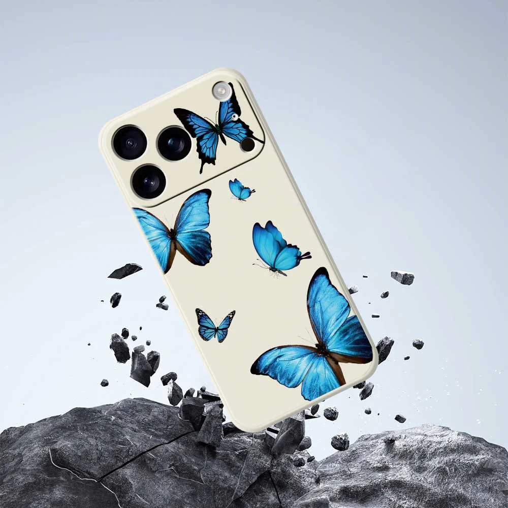 For iPhone 17 Pro Max Case Blue Butterflies Pattern Printing Straight Edge TPU Phone Back Cover - Purple - Image 7