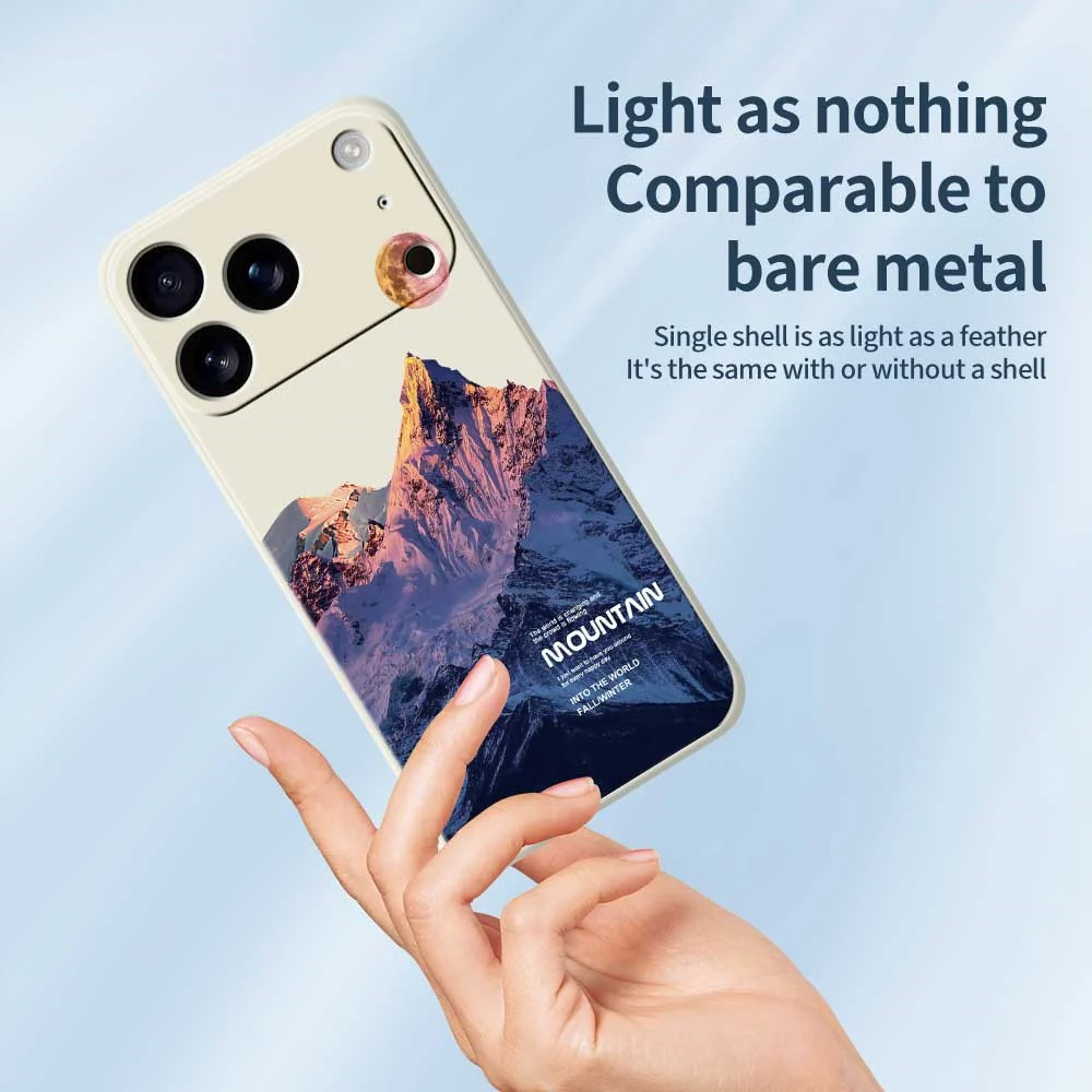 For iPhone 17 Pro Max Case Blue Snow Mountain Pattern Printing Straight Edge TPU Phone Back Cover - Beige - Image 4