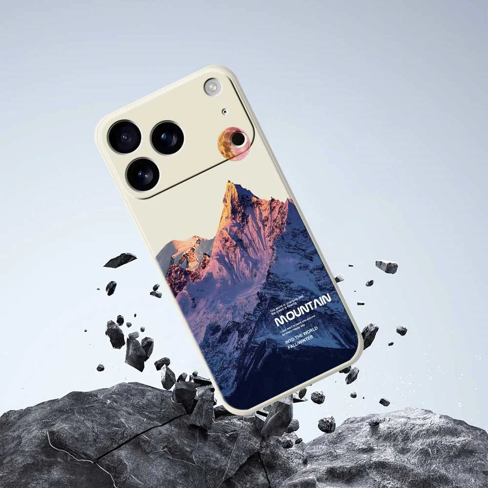For iPhone 17 Pro Max Case Blue Snow Mountain Pattern Printing Straight Edge TPU Phone Back Cover - Beige - Image 7