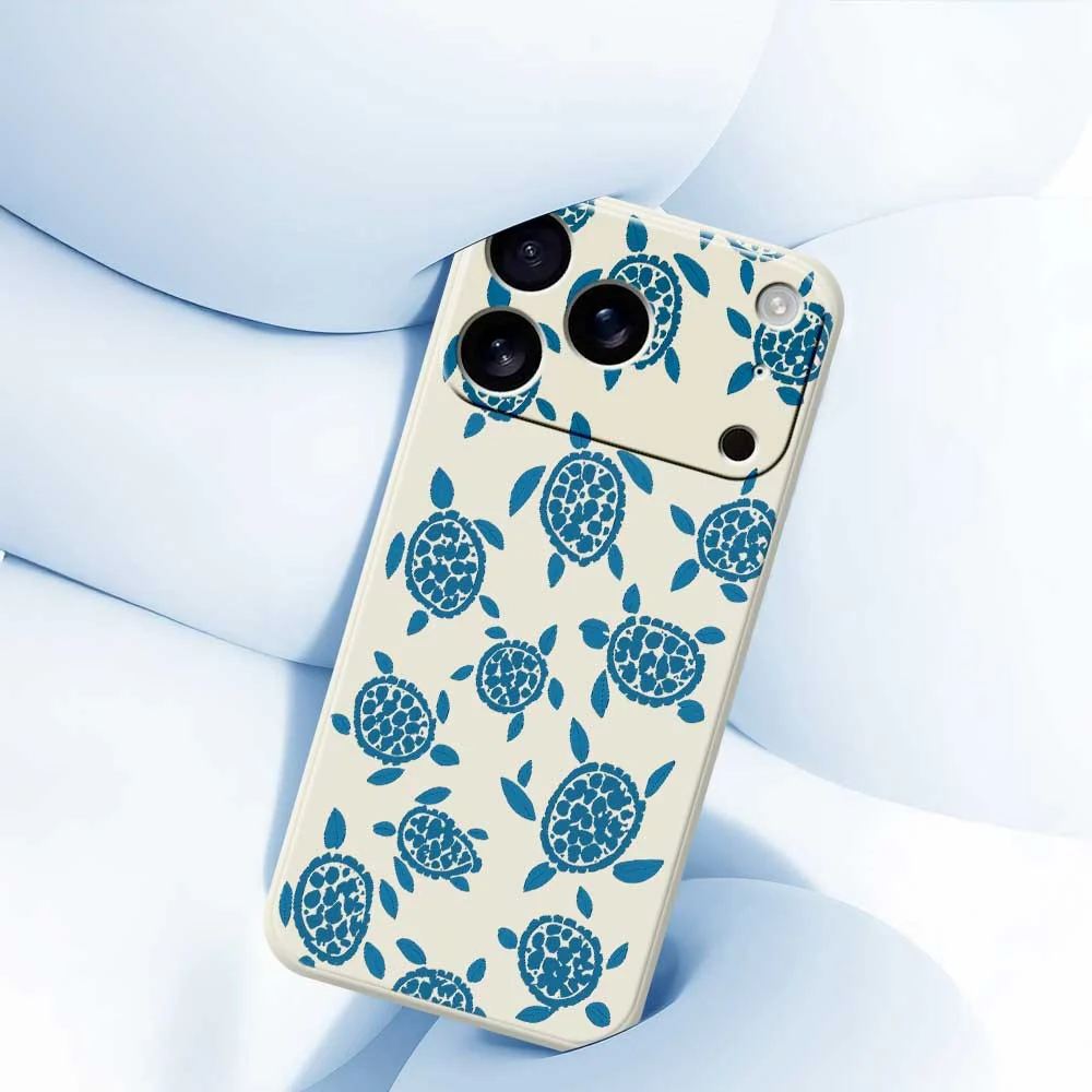 For iPhone 17 Pro Max Case Blue Turtle Pattern Printing Straight Edge TPU Phone Back Cover - Beige - Image 5