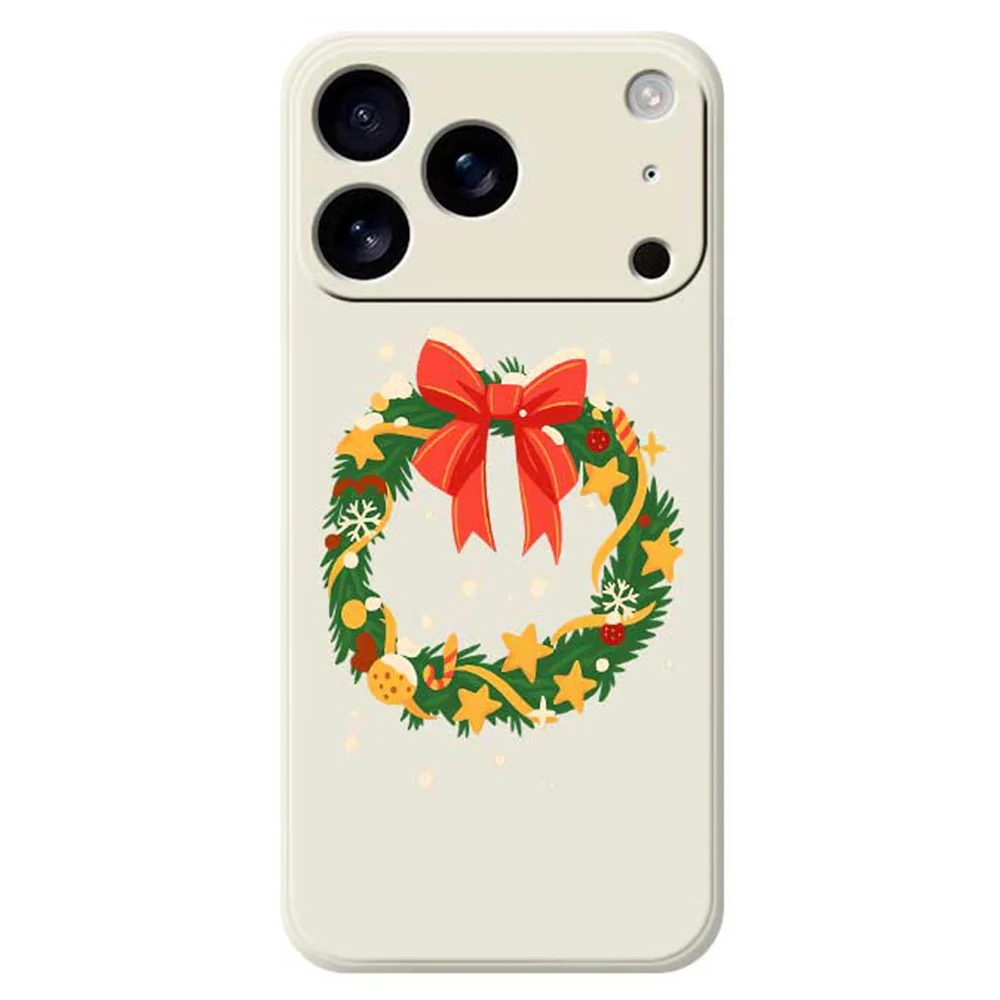 For iPhone 17 Pro Max Case Bow Wreath Pattern Printing Straight Edge TPU Phone Back Cover - Beige