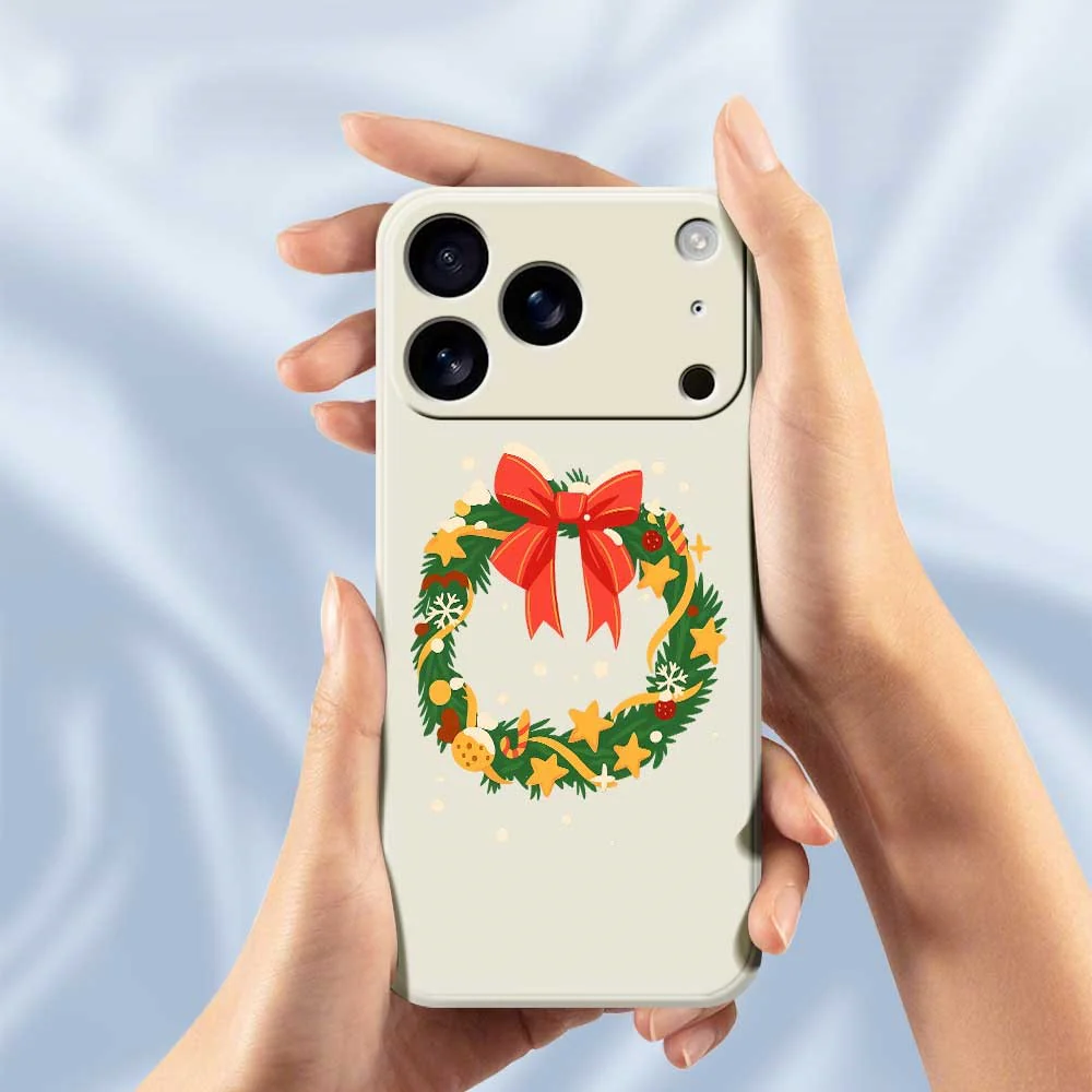 For iPhone 17 Pro Max Case Bow Wreath Pattern Printing Straight Edge TPU Phone Back Cover - Beige - Image 4