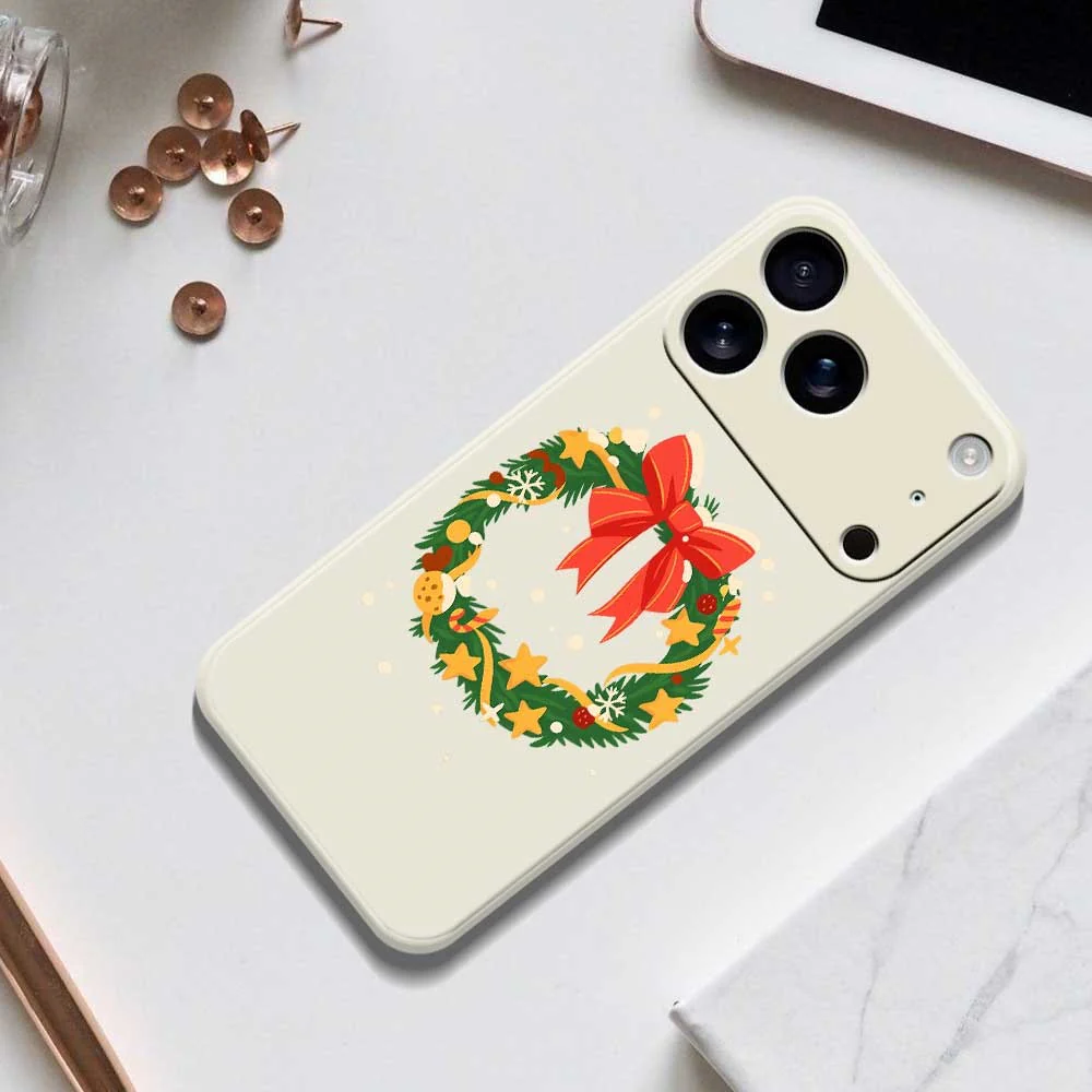 For iPhone 17 Pro Max Case Bow Wreath Pattern Printing Straight Edge TPU Phone Back Cover - Beige - Image 6