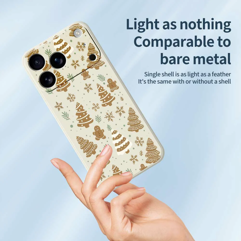 For iPhone 17 Pro Max Case Brown Christmas Tree Gingerbread Pattern Printing Straight Edge TPU Phone Back Cover - Beige - Image 3
