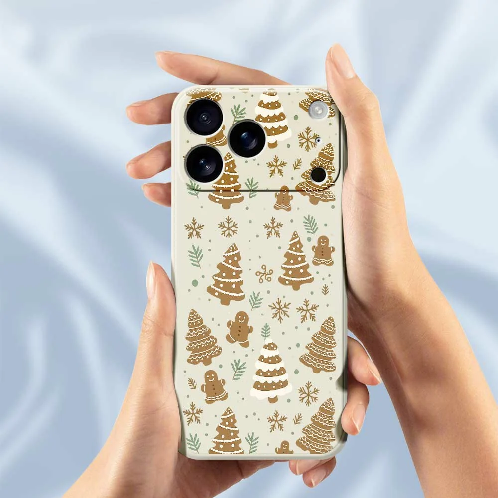 For iPhone 17 Pro Max Case Brown Christmas Tree Gingerbread Pattern Printing Straight Edge TPU Phone Back Cover - Black - Image 5