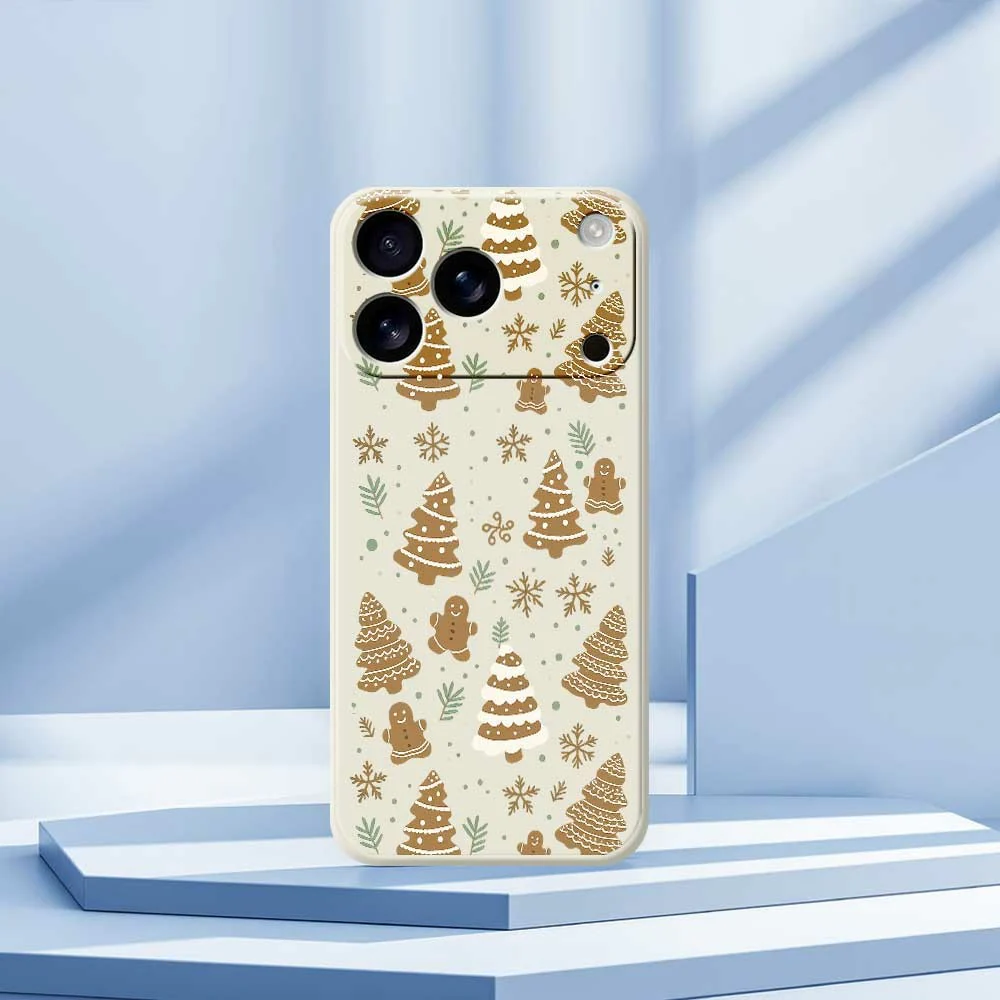 For iPhone 17 Pro Max Case Brown Christmas Tree Gingerbread Pattern Printing Straight Edge TPU Phone Back Cover - Black - Image 7