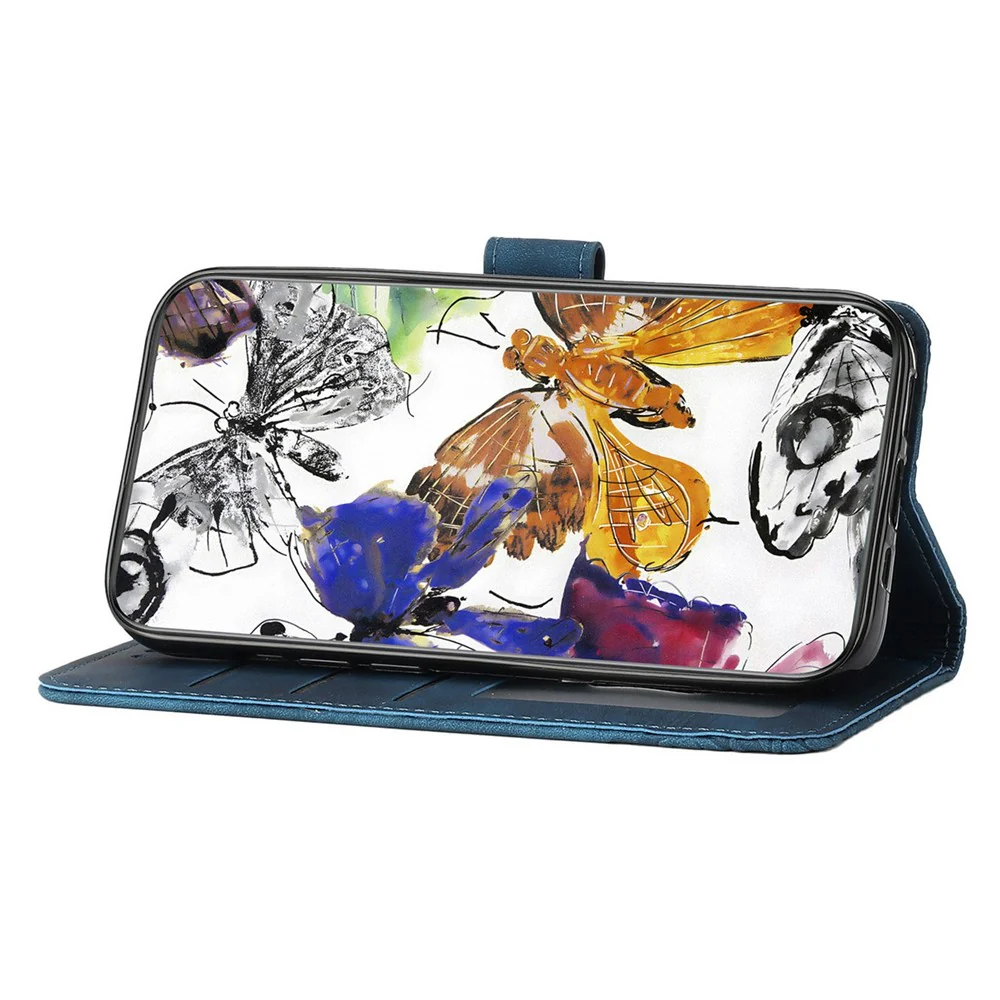 For iPhone 17 Pro Max Case Butterfly Design Flip Wallet Leather Phone Cover Skin-Touch - Blue - Image 3