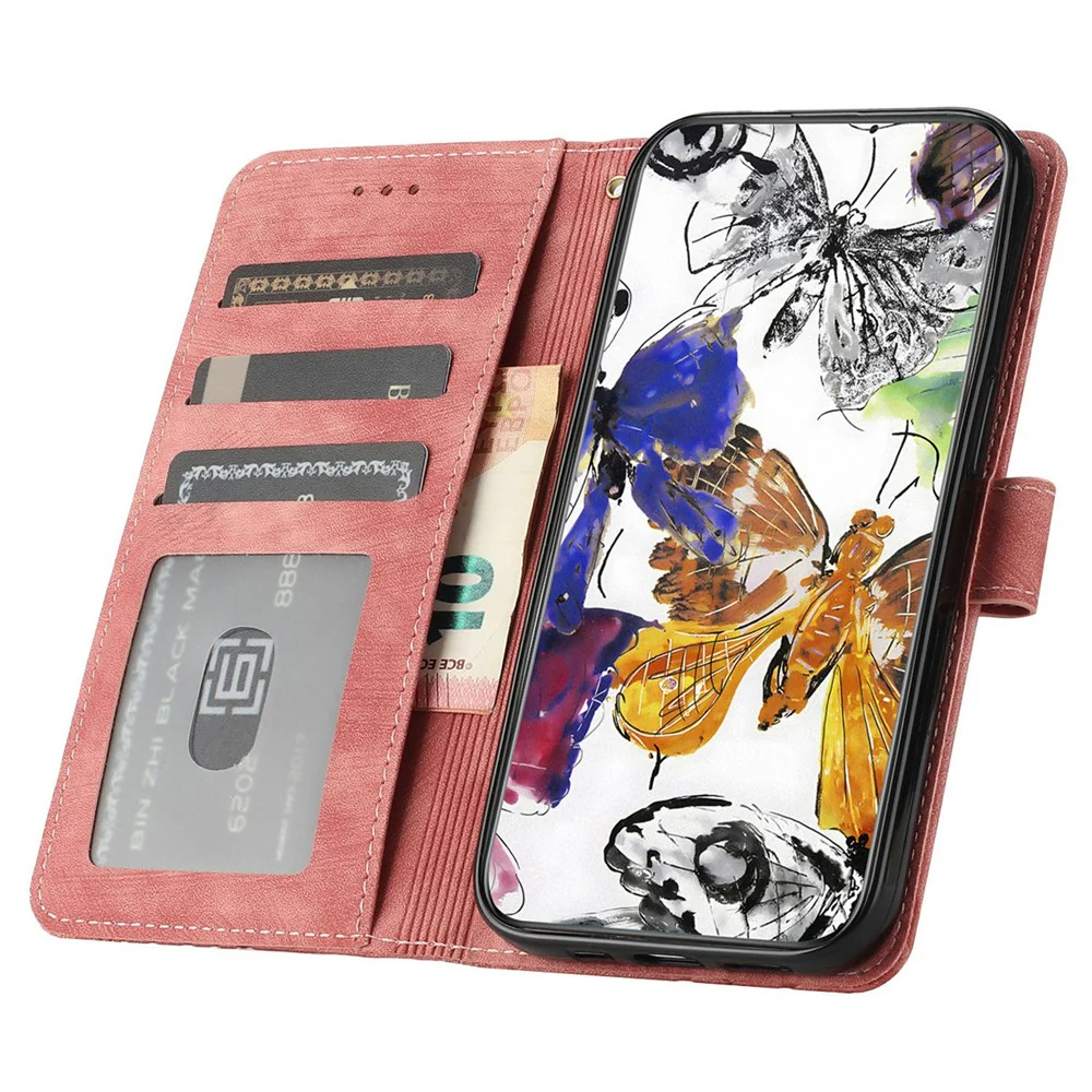 For iPhone 17 Pro Max Case Butterfly Design Flip Wallet Leather Phone Cover Skin-Touch - Pink - Image 2