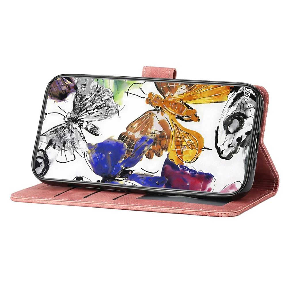 For iPhone 17 Pro Max Case Butterfly Design Flip Wallet Leather Phone Cover Skin-Touch - Pink - Image 3