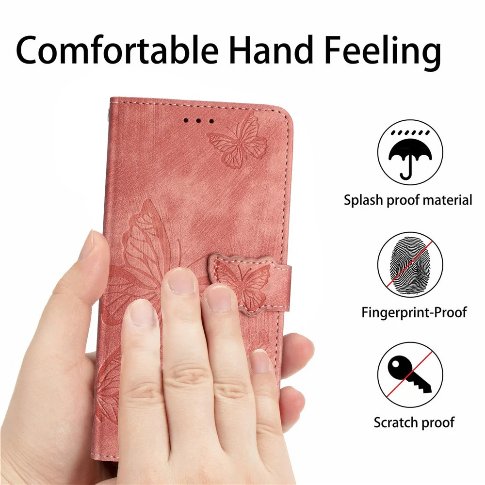 For iPhone 17 Pro Max Case Butterfly Design Flip Wallet Leather Phone Cover Skin-Touch - Pink - Image 4