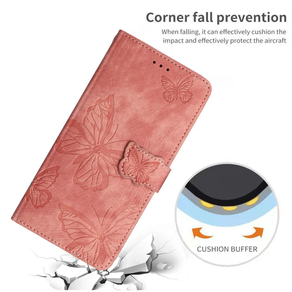 For iPhone 17 Pro Max Case Butterfly Design Flip Wallet Leather Phone Cover Skin-Touch - Pink - Image 5