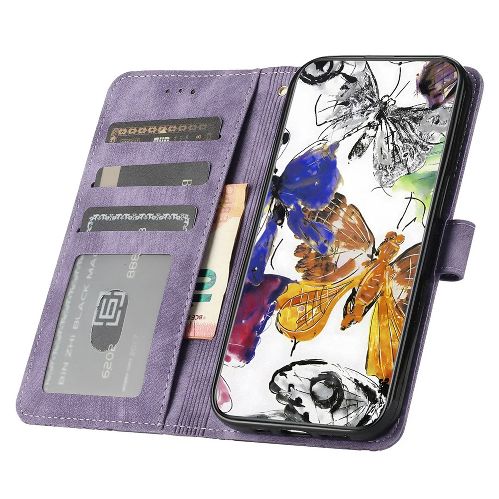 For iPhone 17 Pro Max Case Butterfly Design Flip Wallet Leather Phone Cover Skin-Touch - Purple - Image 2