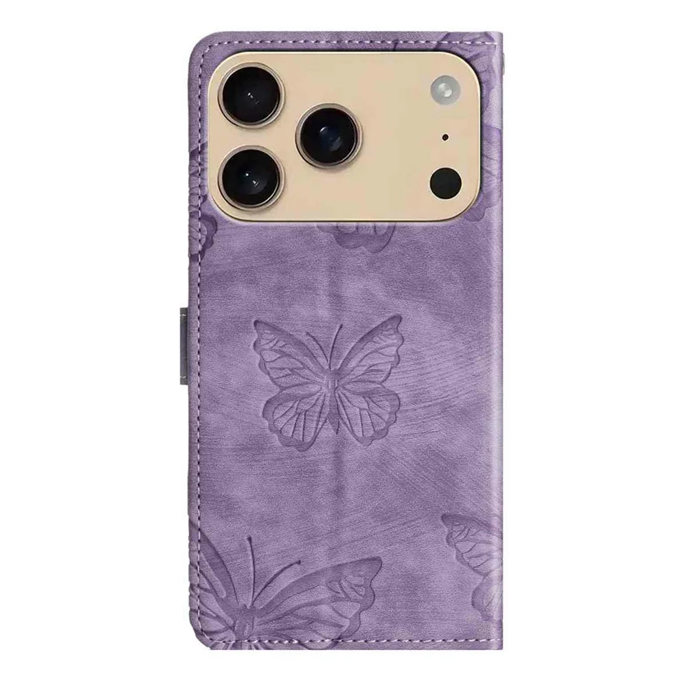 For iPhone 17 Pro Max Case Butterfly Design Flip Wallet Leather Phone Cover Skin-Touch - Purple - Image 8