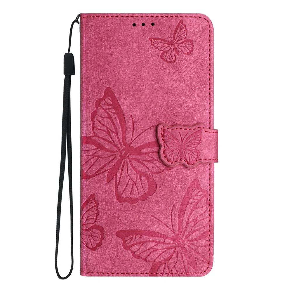 For iPhone 17 Pro Max Case Butterfly Design Flip Wallet Leather Phone Cover Skin-Touch - Rose - Image 7