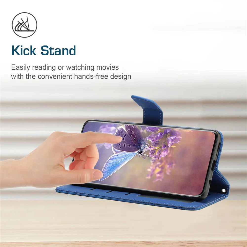 For iPhone 17 Pro Max Case Butterfly Flower Imprint Leather Phone Cover with Shoulder Strap - Blue - Image 3