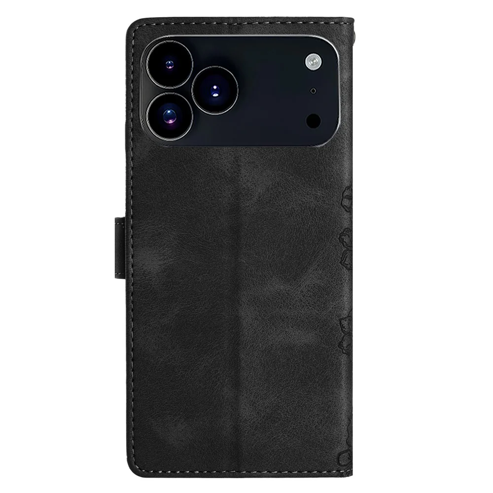 For iPhone 17 Pro Max Case Butterfly Flower Pattern Skin-Touch Leather Phone Cover - Black - Image 8