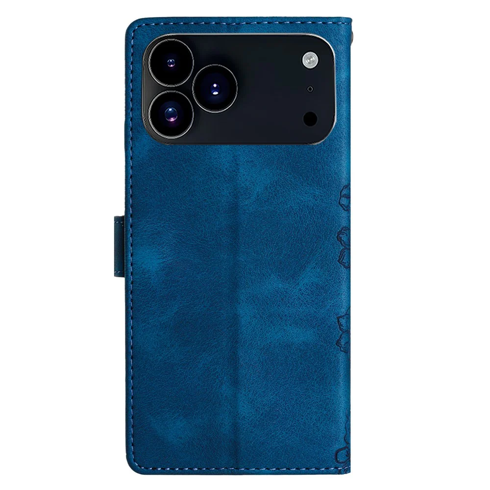 For iPhone 17 Pro Max Case Butterfly Flower Pattern Skin-Touch Leather Phone Cover - Blue - Image 8