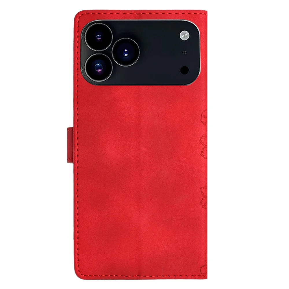 For iPhone 17 Pro Max Case Butterfly Flower Pattern Skin-Touch Leather Phone Cover - Red - Image 8