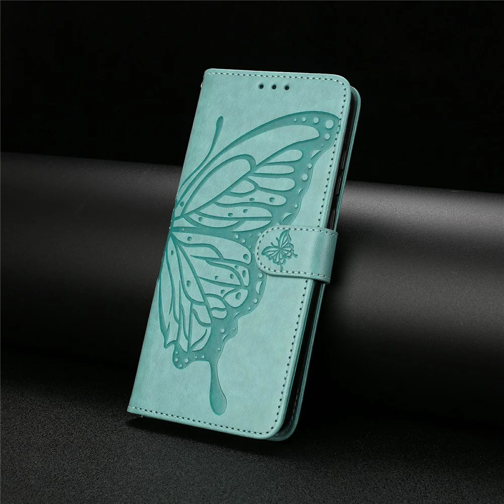 For iPhone 17 Pro Max Case Butterfly Imprinted Wallet Stand PU Leather Flip Phone Cover with Strap - Green - Image 6