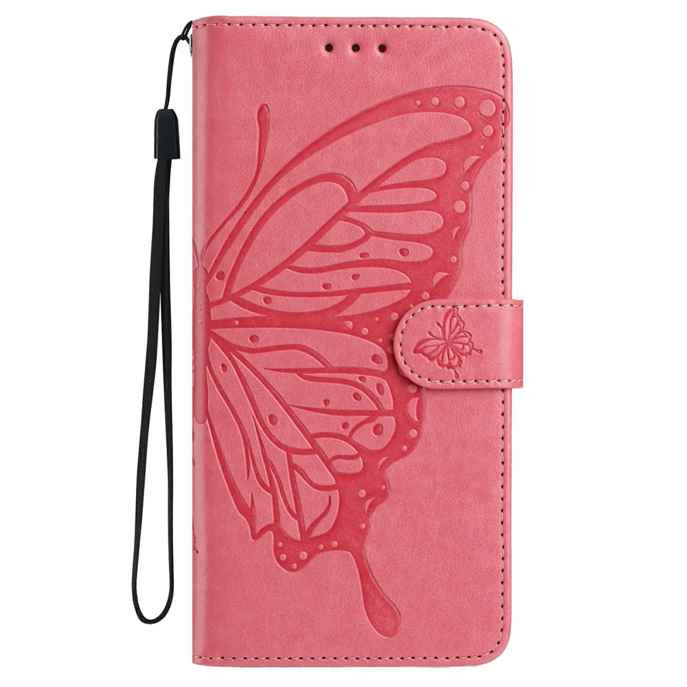 For iPhone 17 Pro Max Case Butterfly Imprinted Wallet Stand PU Leather Flip Phone Cover with Strap - Rose - Image 4