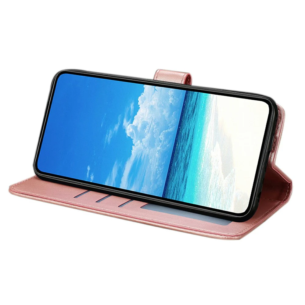 For iPhone 17 Pro Max Case Butterfly Imprinted Wallet Stand PU Leather Flip Phone Cover with Strap - Rose Gold - Image 2