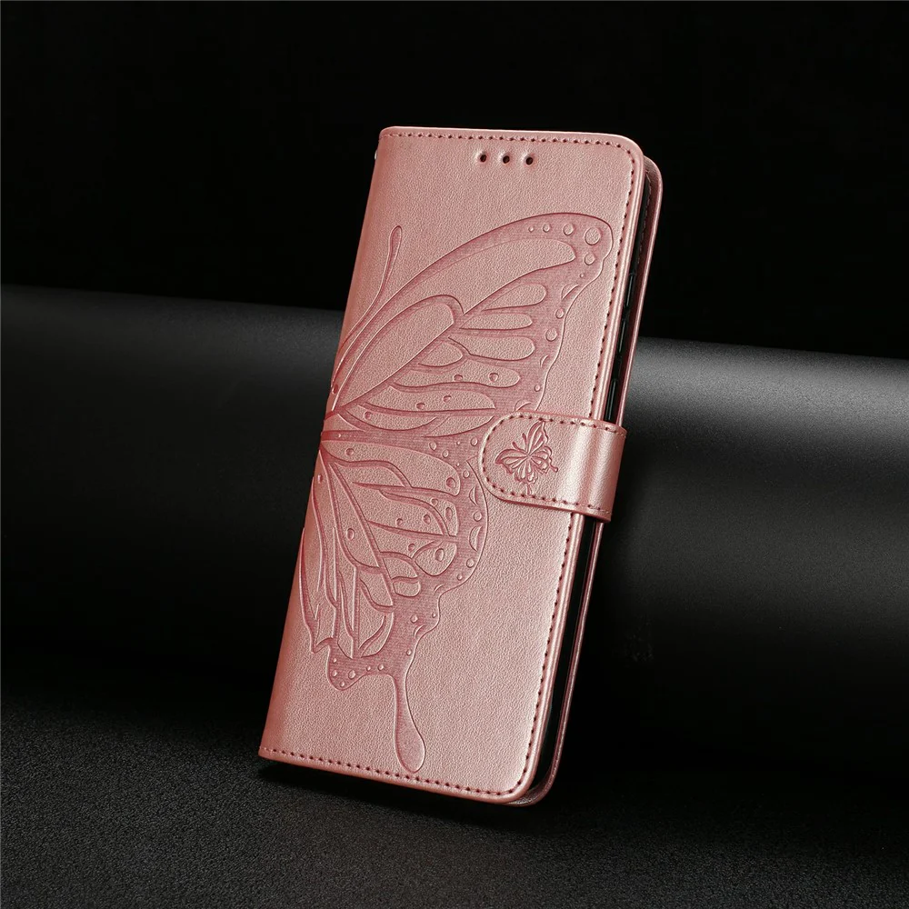 For iPhone 17 Pro Max Case Butterfly Imprinted Wallet Stand PU Leather Flip Phone Cover with Strap - Rose Gold - Image 6